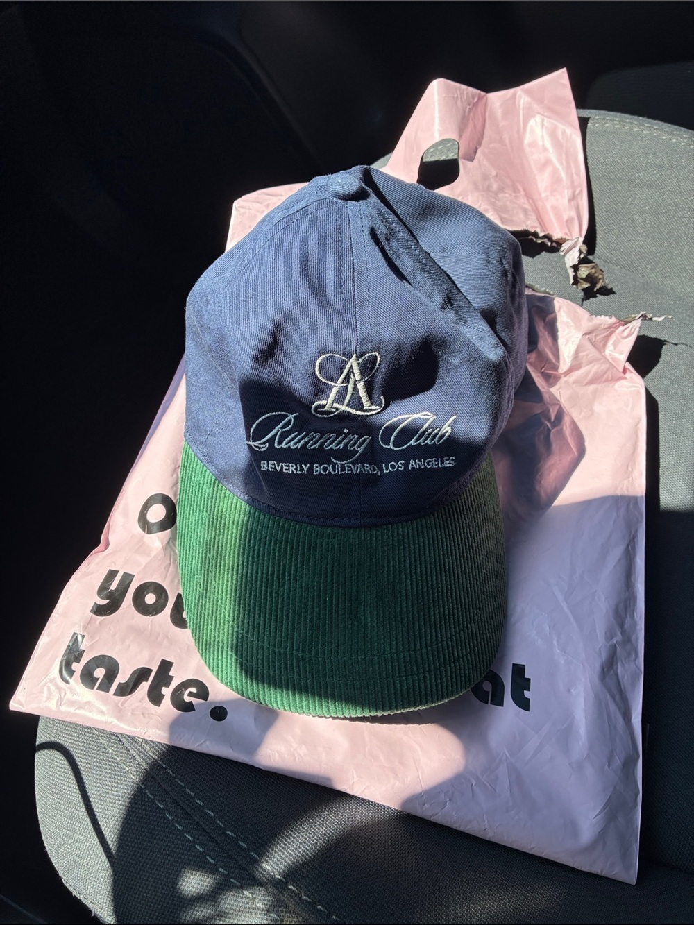 H&M Navy & Green Corduroy-Brim 'Running Club' Cap